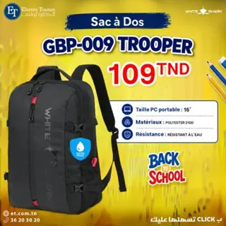 Sac a Dos WHITE SHARK GBP-009 TROOPER 16″ Noir