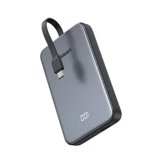باور بانك UGREEN سعة 10000mAh شحن سريع 20W بكابل مدمج (PB526) – رمادي